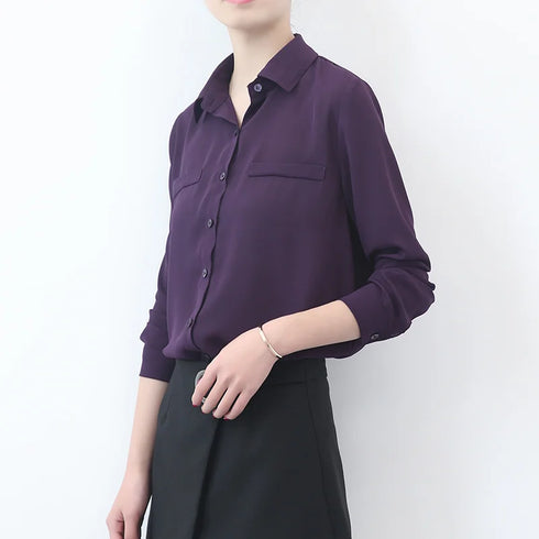 Simple Solid Color Loose Women's Chiffon Shirt Tops 2023 New Long Sleeve Casual Elegance Woman Blouses Lady Office Shirt Clothes