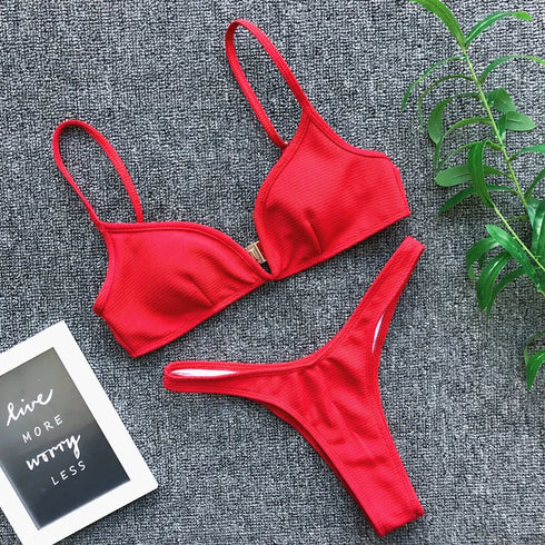Women's V-Neck Push Up Bikini Set