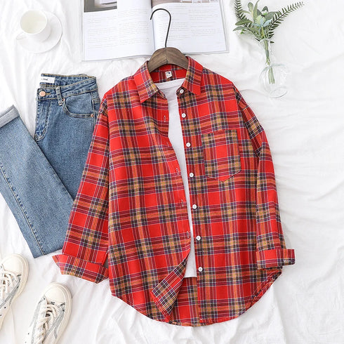 Plaid Flannel Shirt for Women - Casual Long Sleeve Top