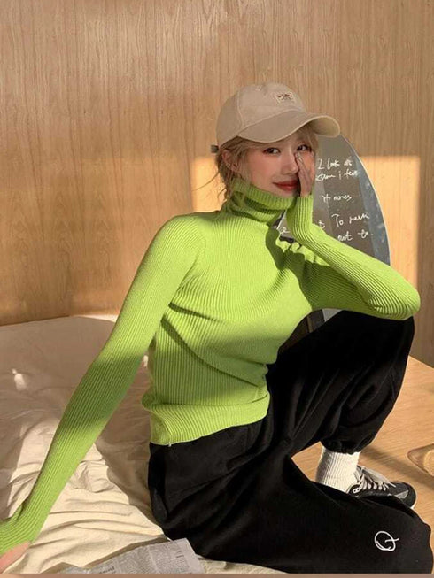 Knitted Sweater Women Korean Version Turtleneck Pullover Warm Lapping Basic Tops