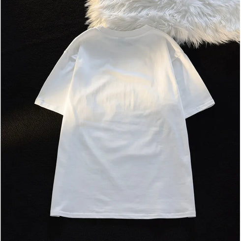 Cute Cartoon Cat Printed Short-Sleeved T-Shirt