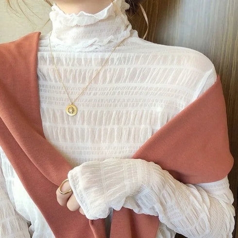 Women's Turtleneck Mesh Top with Long Sleeves