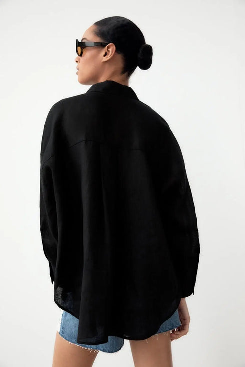 Zadily Minimalist Full Sleeve Oversize Black Women Basic Shirt Button Up Loose Woman Tuic Blouses 2025 Autumn Female Long Tops