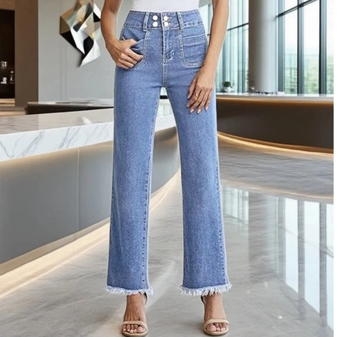 Light Blue High Waist Straight Leg Jeans