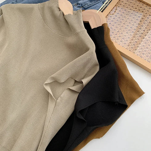 Solid Stand-up Collar Knitted Blouse Vest