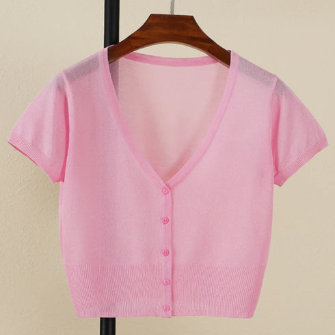 Chic V-Neck Cropped Cardigan in Classic Black