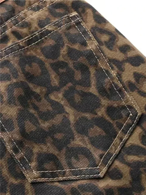 Leopard Print Wide Leg Jeans for Women