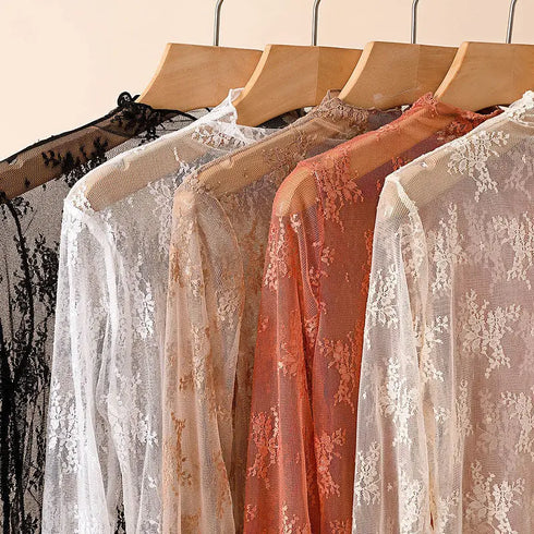 Lace Bottomed Long Sleeve Blouse Top