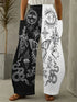 Abstract Star and Moon Print Wide-Leg Pants