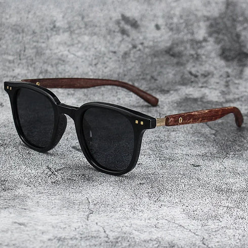 Sunglasses for Men Women's Trendy Retro Wood Grain Polarized Eyewear for Outdoor Cycling and Street Photography