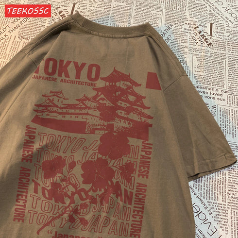 Tokyo Sakura Print Oversized Women's T-Shirt