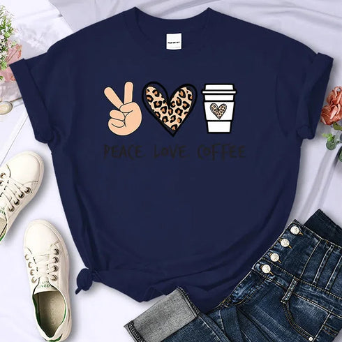 Peace Love Coffee Graphic T-Shirt for Women