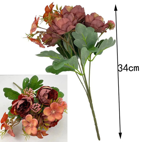 Simulated Peony Bouquet - Silk Artificial Flowers