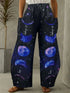Abstract Star and Moon Print Wide-Leg Pants