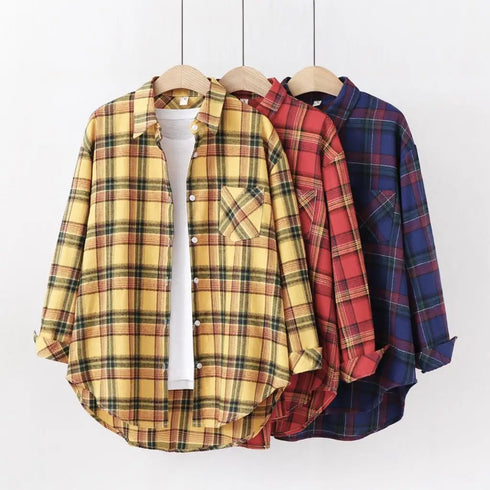 Plaid Flannel Shirt for Women - Casual Long Sleeve Top