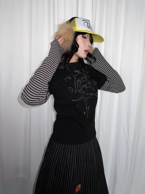 Tonngirl Y2K Vintage Long Sleeve Patchwork T-shirt