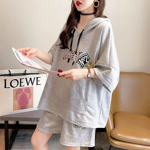 Women's Casual Hooded Cotton Two Piece Set