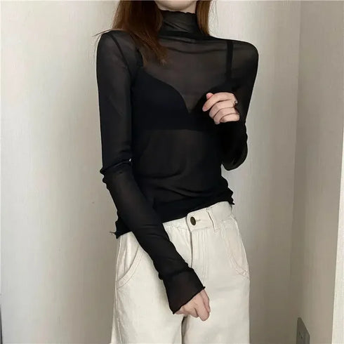 Floral Lace Turtleneck Blouse for Women
