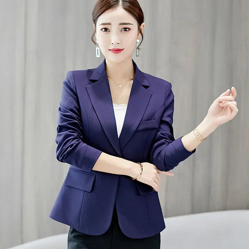 Black Women Blazer Slim Fit Office Work Jacket with Pockets