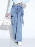 Women's Washed Cargo Jeans with Multiple Pockets