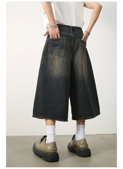 Women's Retro Wide Leg High Waist Denim Shorts