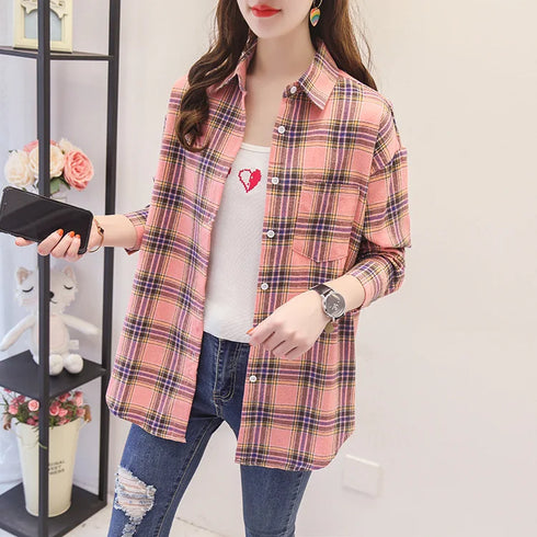 Casual Women's Flannel Plaid Shirt - Autumn Collection