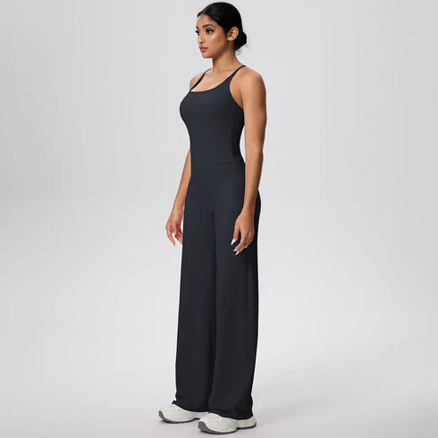 Backless Yoga Set with Wide Leg Pants