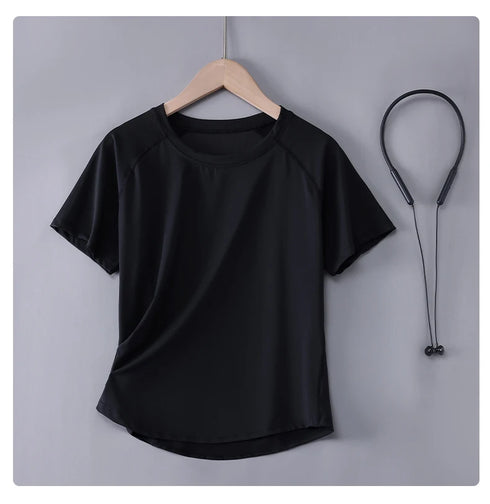 DRUR Women Sports T-shirt Short Sleeve Quick Dry Loose Compression Shirt Female Summer Fitness Sweatshirt Running Gym Tops New