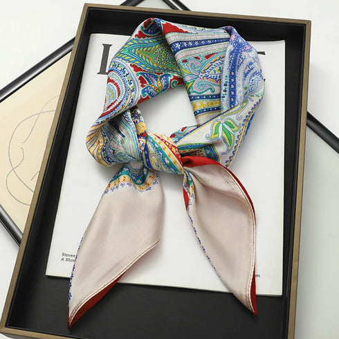 70x70cm Silk Satin Square Scarf with Print