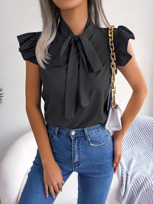 Women's Ruffle Short Sleeve Chiffon Blouse
