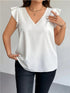 Plus Size Women's White Satin Blouse with Ruffle Sleeves