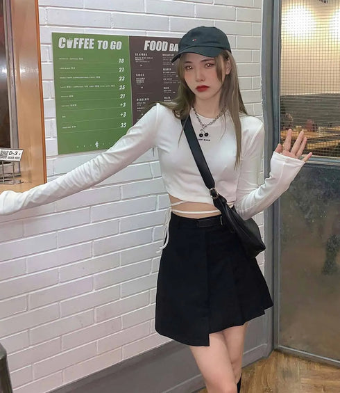 Long Sleeve Crop Top for Women in Black, White, and Blue