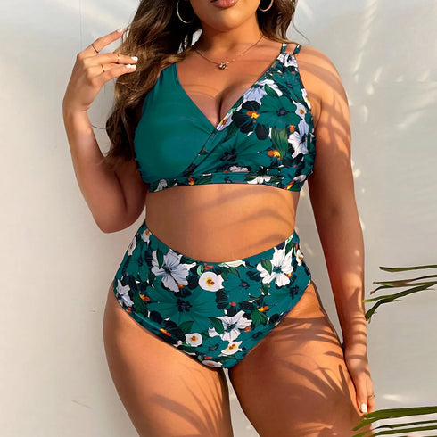Floral Plus Size High Waist Bikini Set