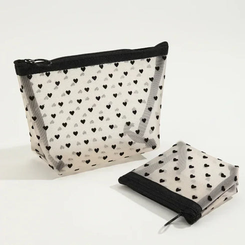 Heart Shaped Nylon Mesh Cosmetic Bag