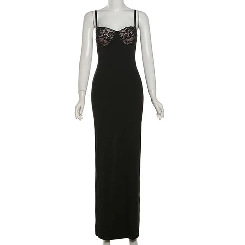 Lace Trim Backless Maxi Dress for Women