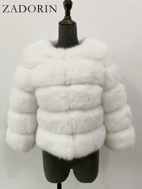 Elegant Faux Fur Coat in Black and White for Women