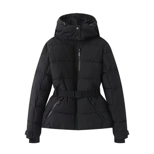 Women's Hooded Padded Winter Parka Coat with Belt