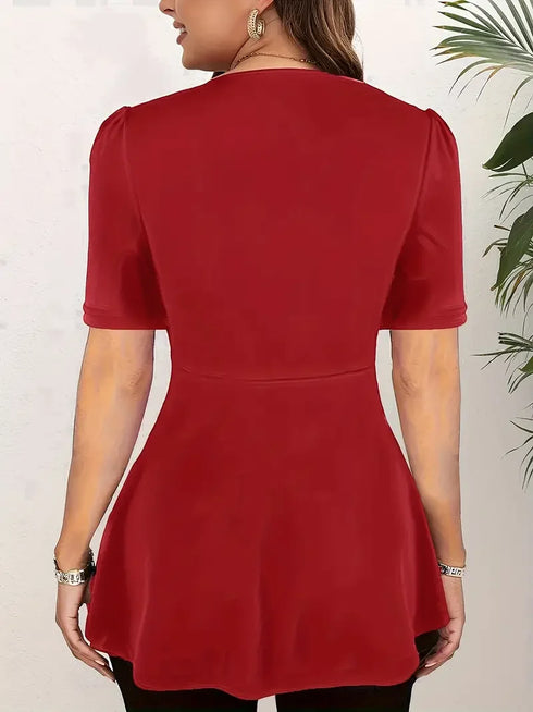 Plus Size V-Neck Front Knotted Blouse