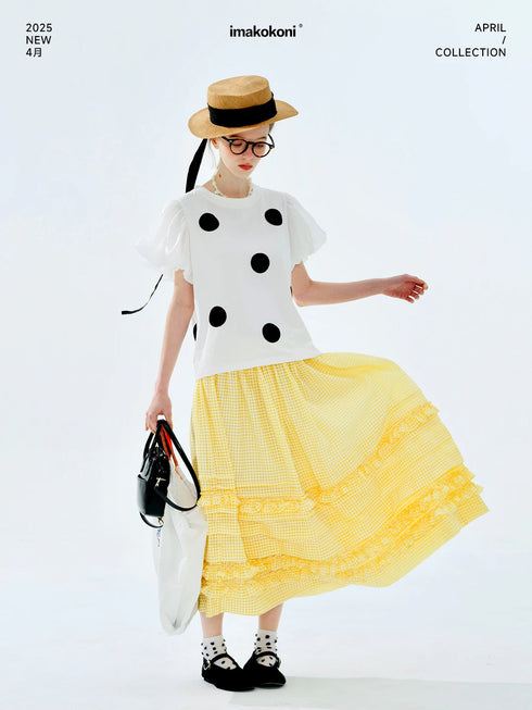 Women's White Polka Dot Puff Sleeve Blouse