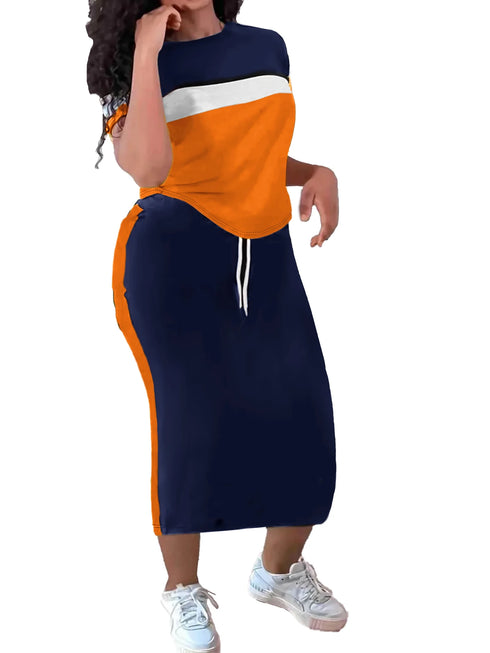 Summer Women's Striped Half Skirt Set