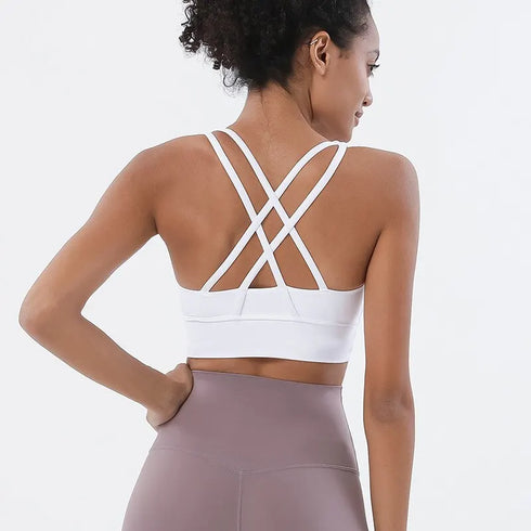 Women's Quick Dry Yoga Sports Bra with Cross Back Design