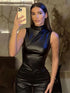 Women Y2K Vintage PU High Waist Sleeveless Tank Top