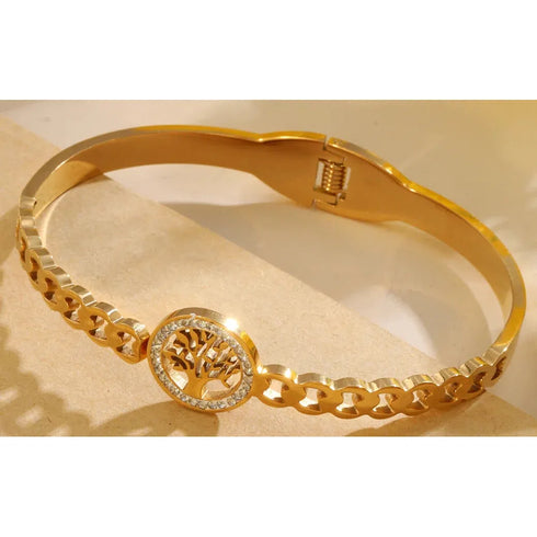 Women's Luxury Designer Bangle Stainless Steel Tree of Life Cuff Bracelet for Women