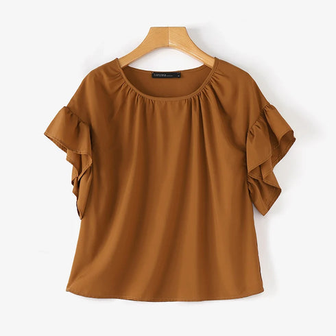 ZANZEA Women Chiffon Blouse Korean Casual Ruffle Short Sleeve Tops Shirt Elegant Ruffle Hem Blusas 2024 Summer Fashion Tunics