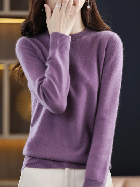 Women's 100% Merino Wool O-Neck Pullover Sweater