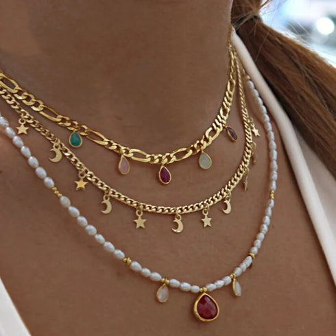 Summer Multilayer Handmade Necklace with Crystal Pendant