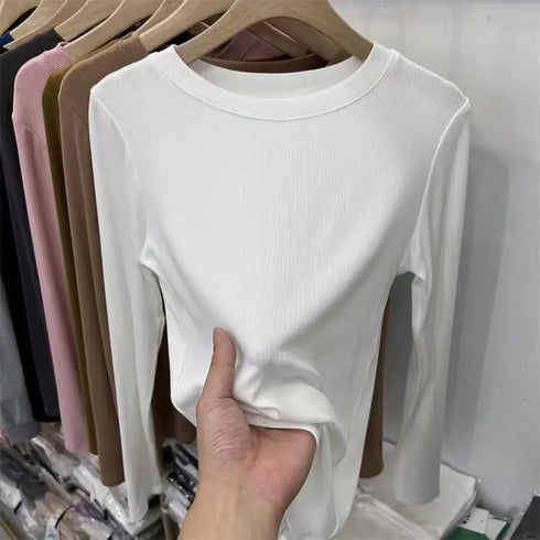 Slim Fit O-Neck Long Sleeve Top for Women