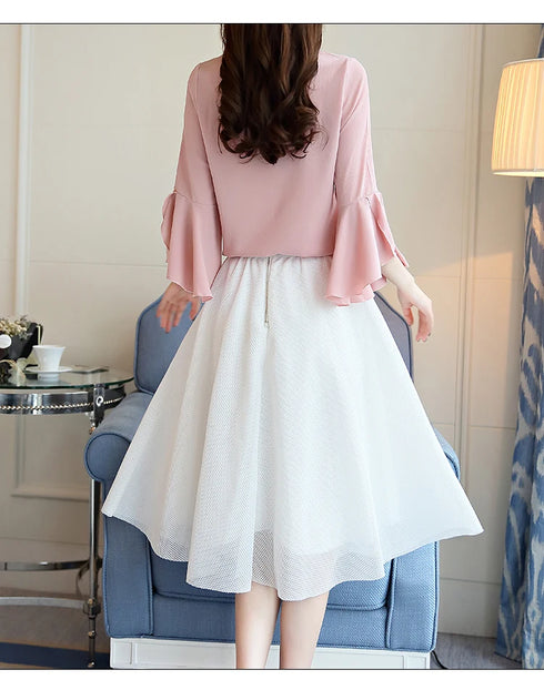 Ruffled Sleeve Chiffon Blouse for Women