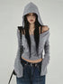 Y2K Grey Cropped Hoodie with Flare Sleeves