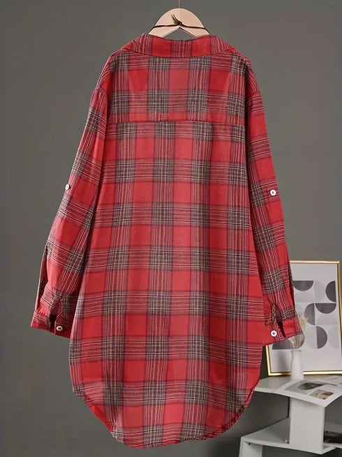 Plus Size Korean Style Plaid Long Sleeve Blouse